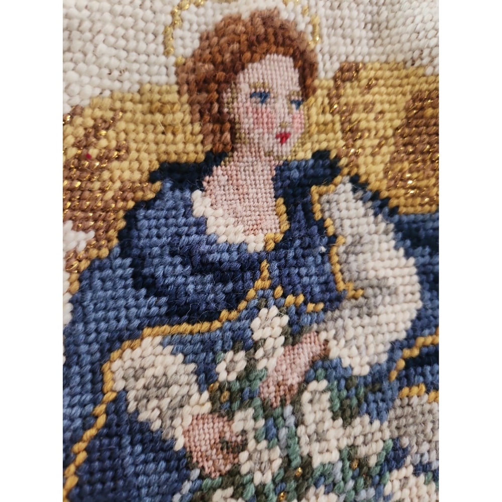 Needlepoint/Petit Point Christmas Angel Pillow Cover 10 X 10 No Insert No Zipper